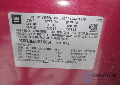 2013 GMC Terrain Sle-1 из США, поврежденный, VIN 2GKFLREK4D6319354